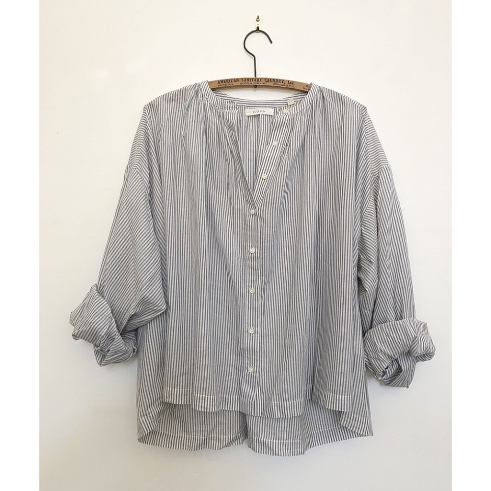 Dôen Jane top in blue and white stripe, size M